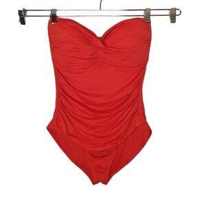 $88 Anne Cole Women’s 14 Twist Front Shirred One Piece Swimsuit Retro Red Beach